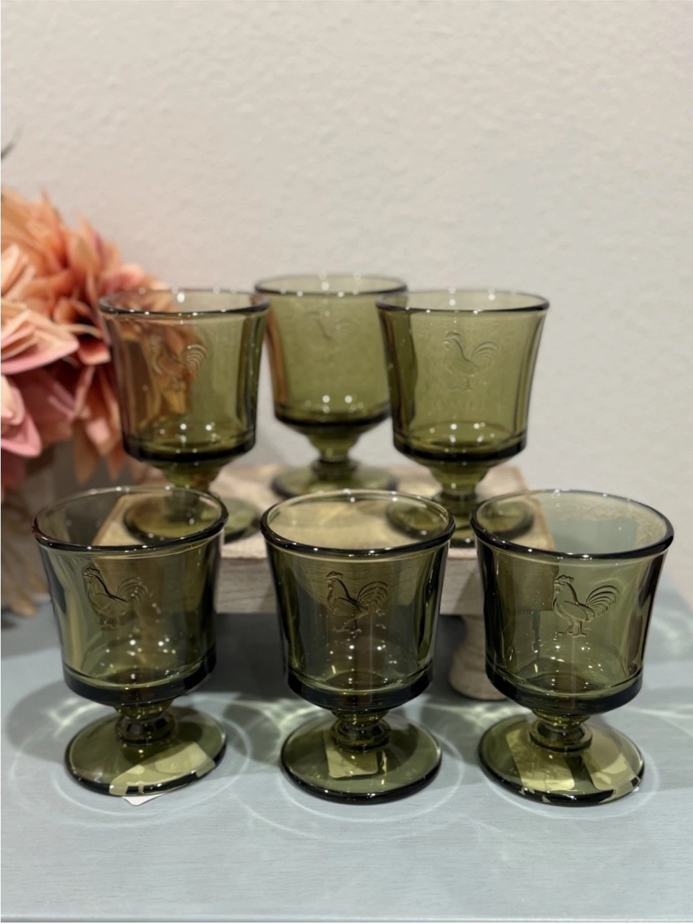 La Rochere Olive Green Rooster
Tumblers Glasses France 7.41oz Set Of 6